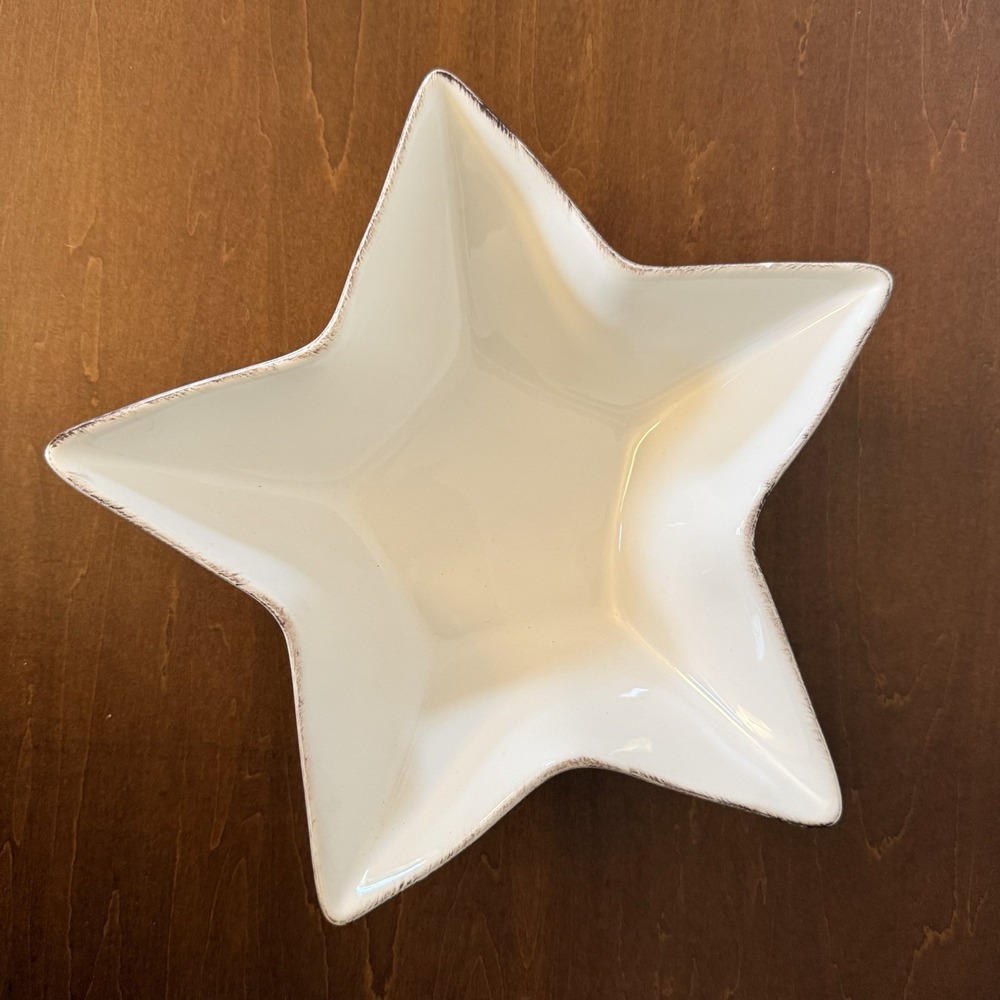 Pottery Barn Star Shaped Candy Bowl Dish Distressed Glaze Edge 9"